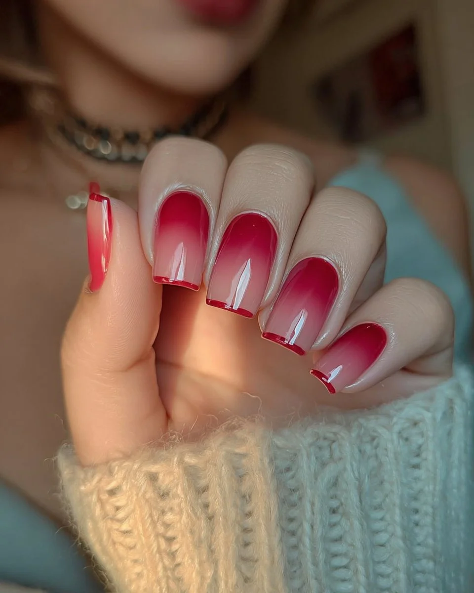Stunning acrylic red ombre nails showcasing bold and elegant designs