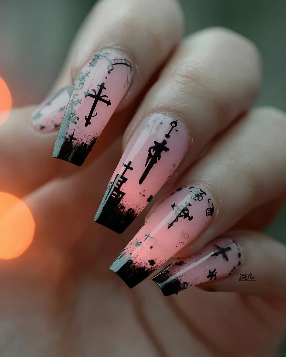 Creative pink goth nails showcasing bold designs for a dark aesthetic
