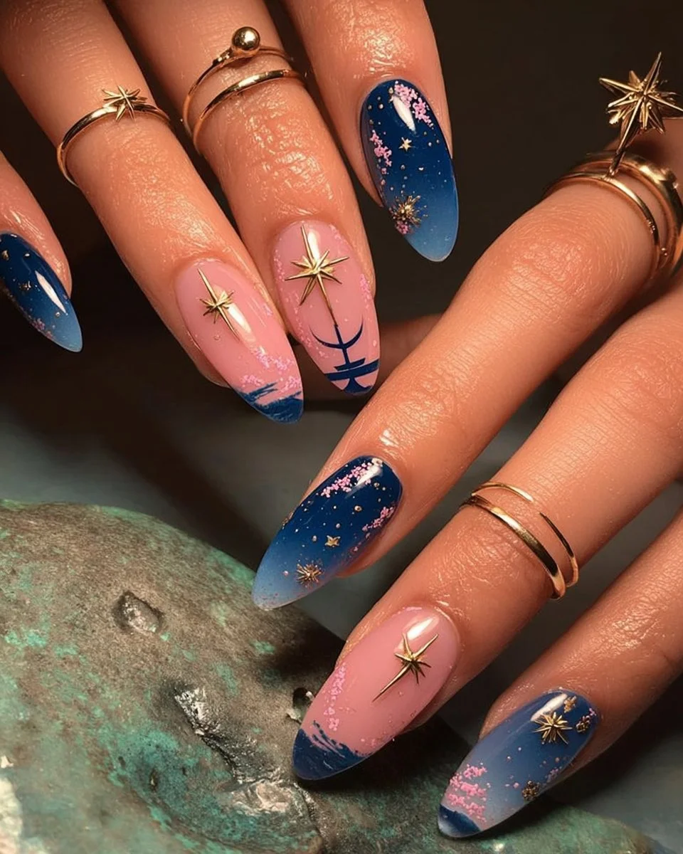 30 dark blue nail designs perfect for winter aesthetics and fashion.