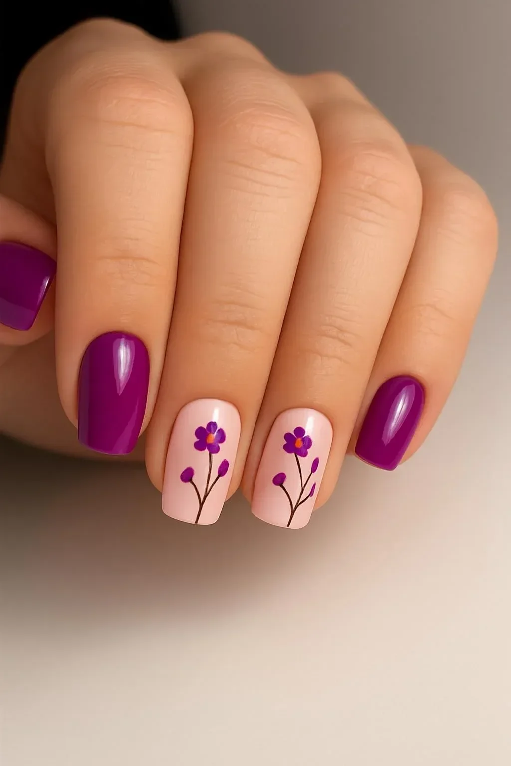 Bright magenta and blossom accent nails design for spring 2026 trends