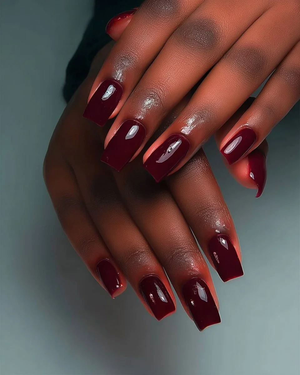 Stylish Cherry Mocha Nails design perfect for fall and winter trends.