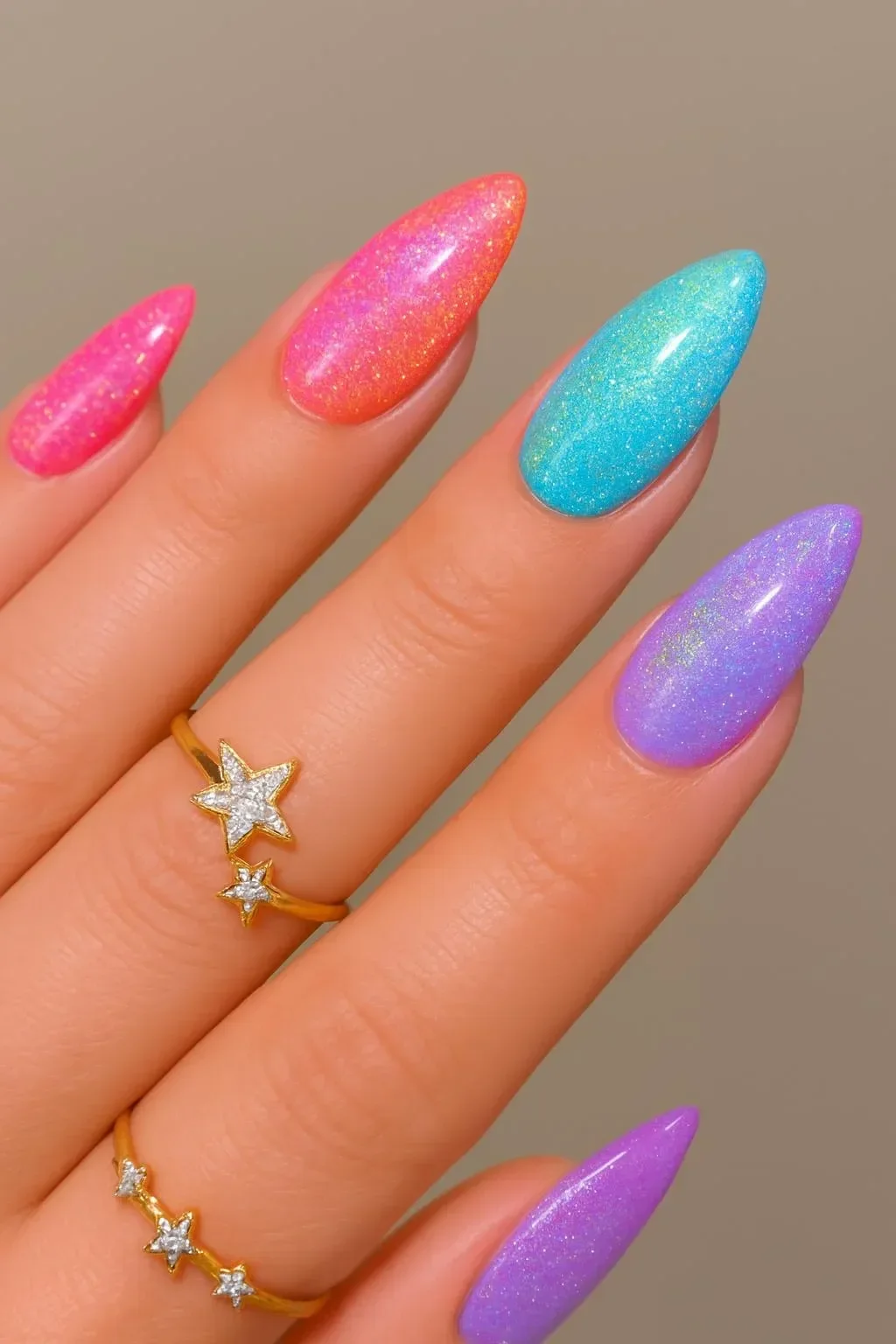 Rainbow ombre nail art with holographic cat eye shine by Vettsy