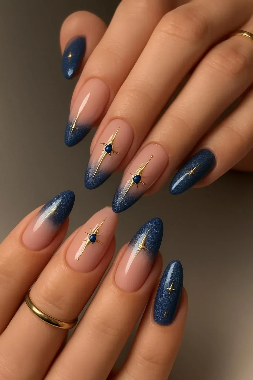 Elegant dark blue nail designs for winter season.