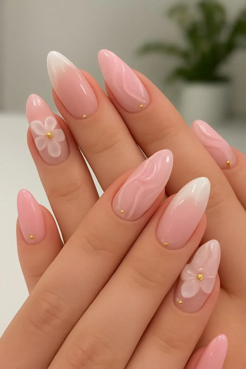 Pink almond acrylic nails design inspiration by luna