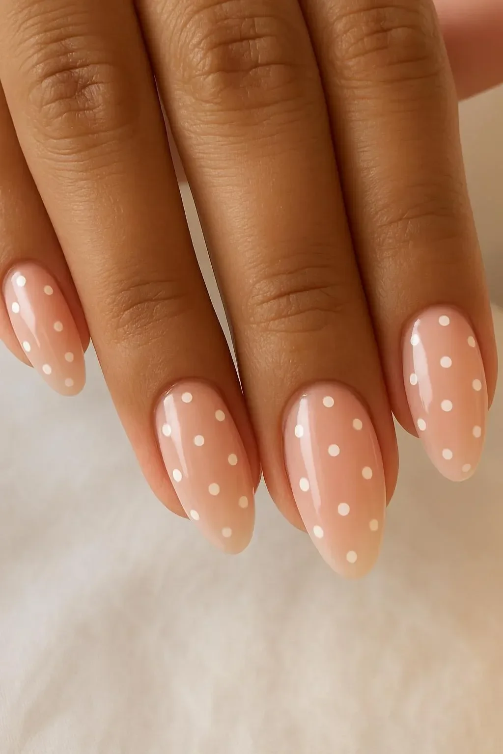 Beautiful dots nails design for engagement and girly acrylic styles.
