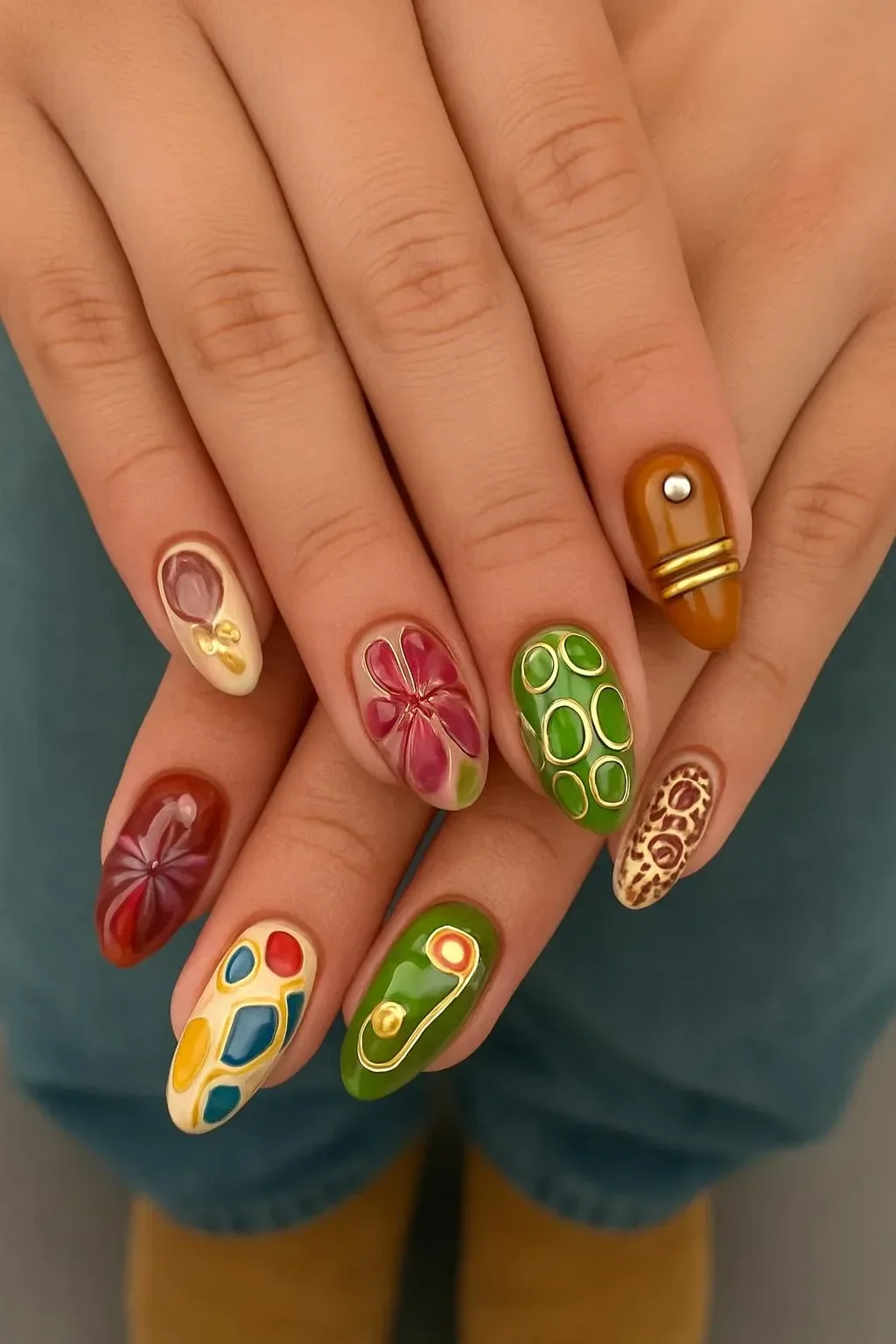 Maximalist nail design with rhinestones and medium length from SOUTH WEST SYD NAIL TECH