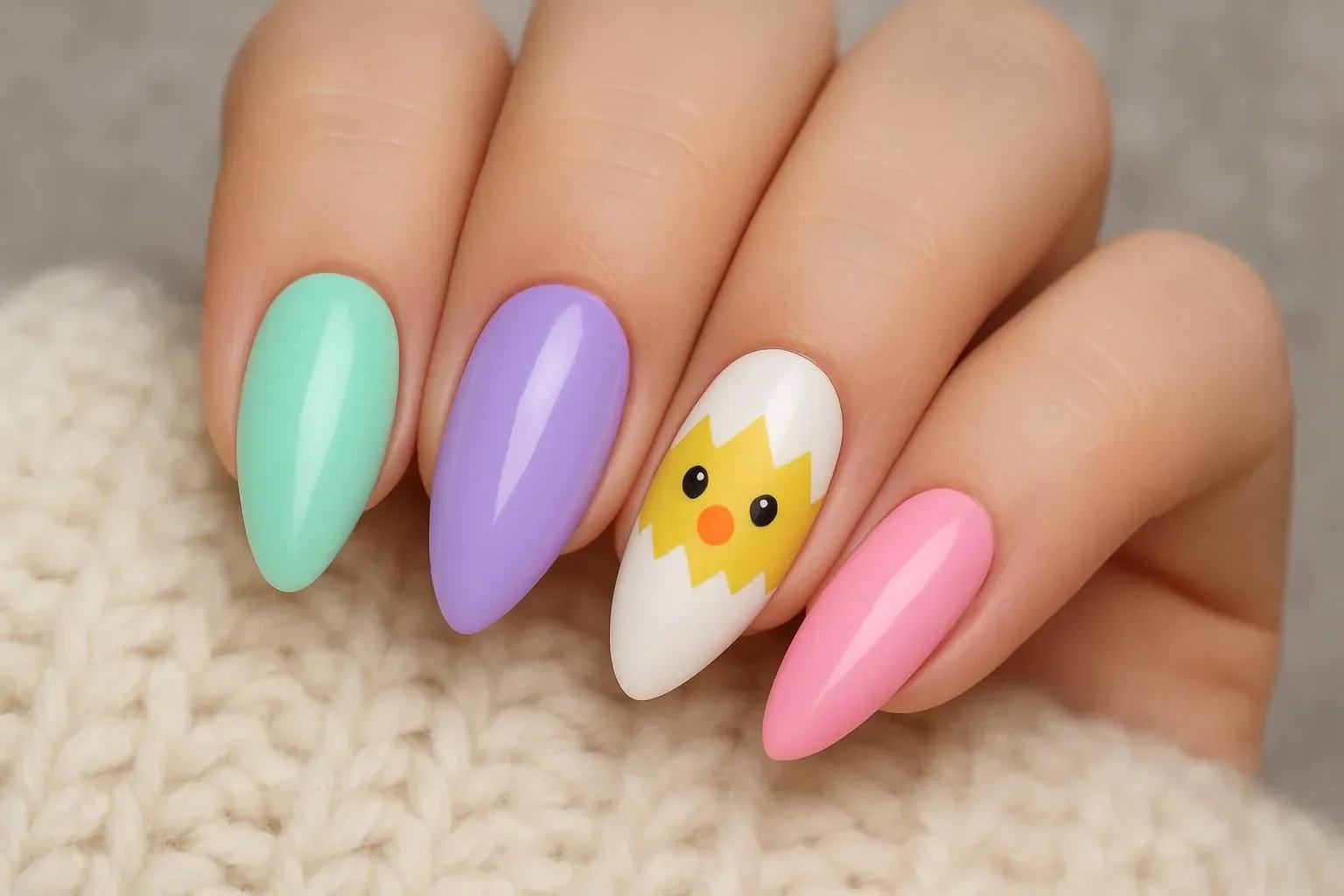 Colorful almond Easter nail designs for spring celebrations