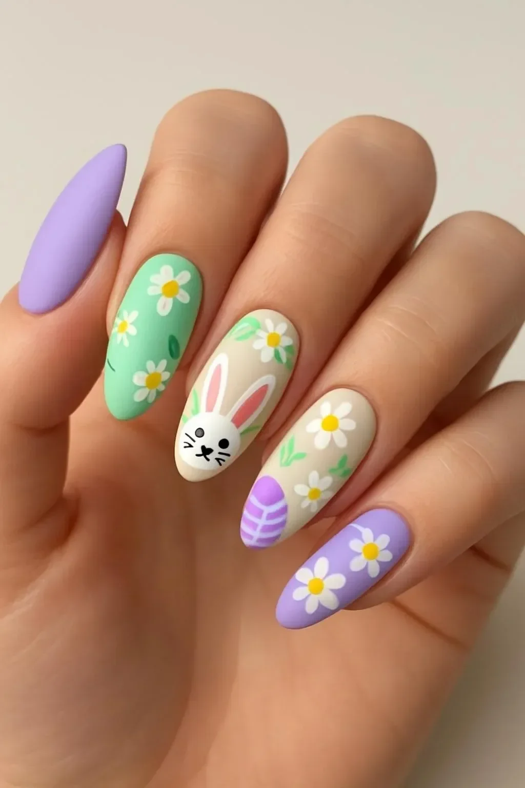 Beautiful floral Easter nail design featuring vibrant spring colors.