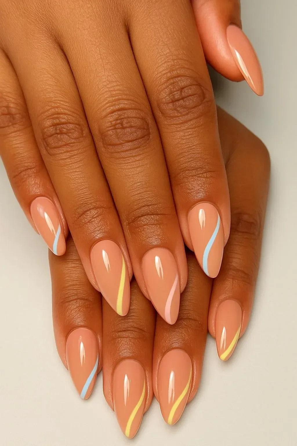 Colorful summer nails inspired by BIG LO's designs featuring blue taffy and Savage gel.