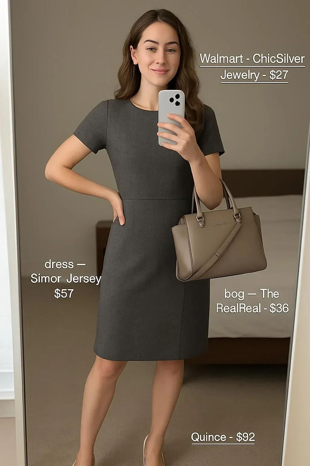 Charcoal grey linen blend V-neck dress perfect for business casual outfits.