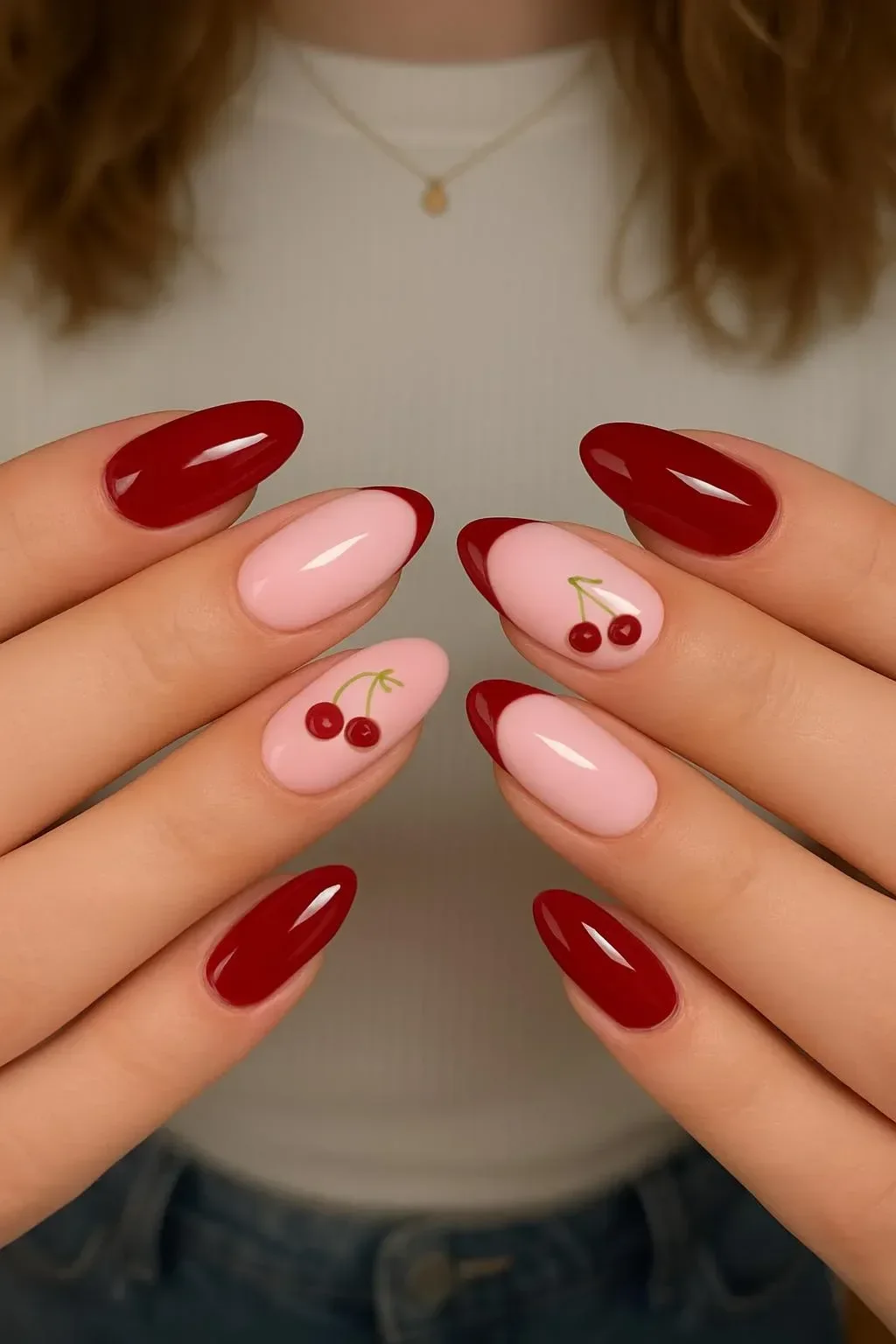 Elegant cherry red nails showcasing a classic and vibrant manicure.