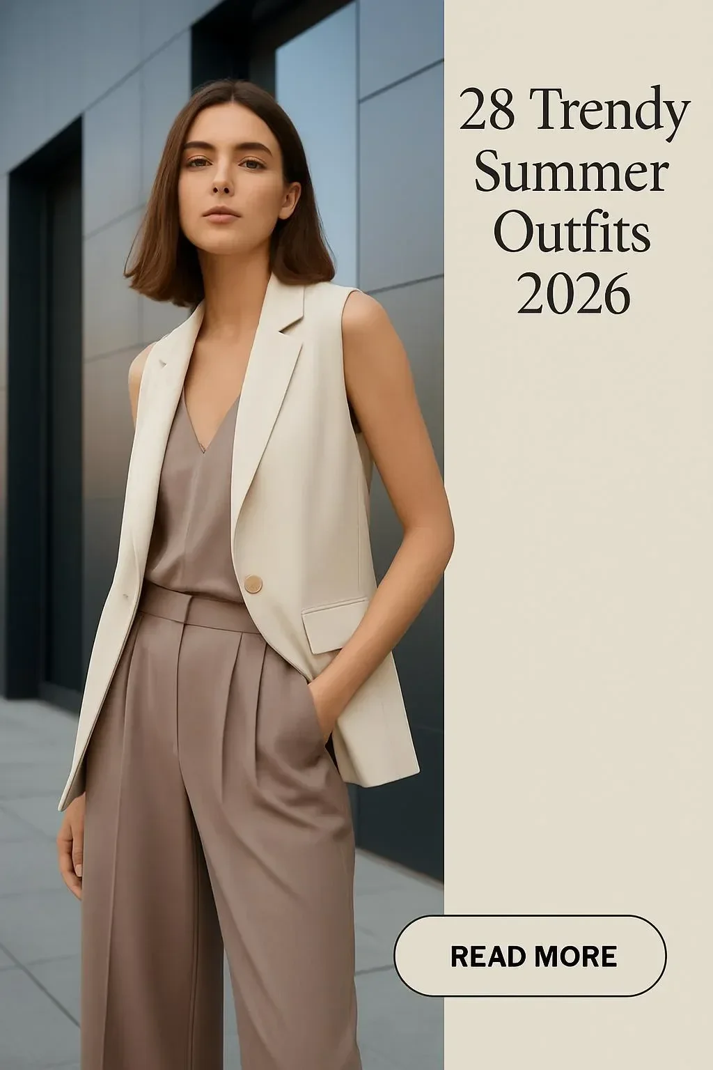 Chic business casual summer outfit with sleeveless vest and wide-leg pants