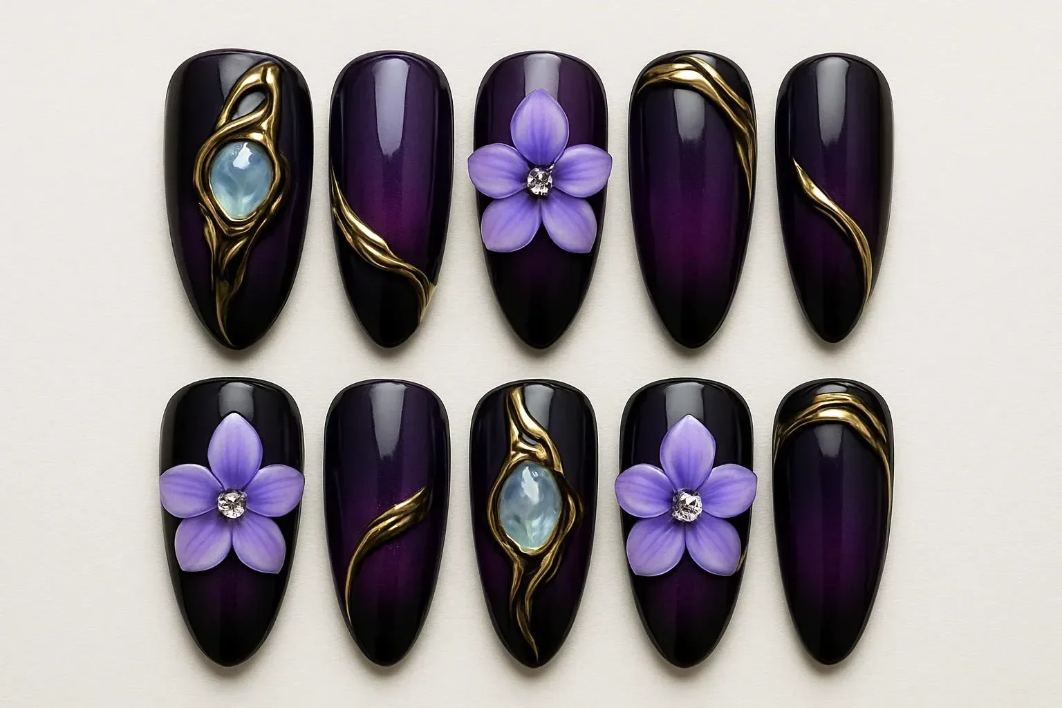 Colorful flower press-on nails design for summer