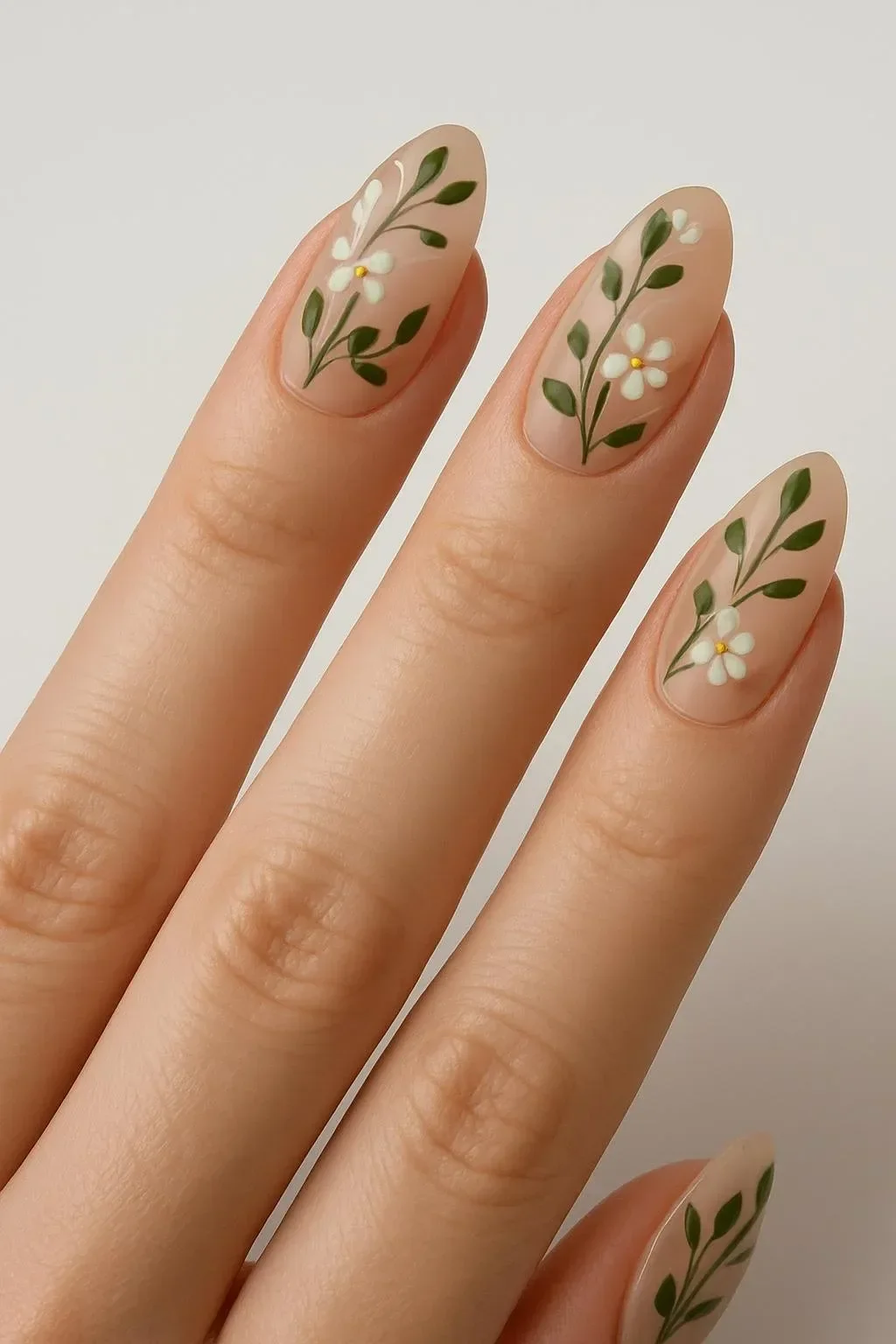 Beautiful flowery nails with colorful floral designs on a manicure