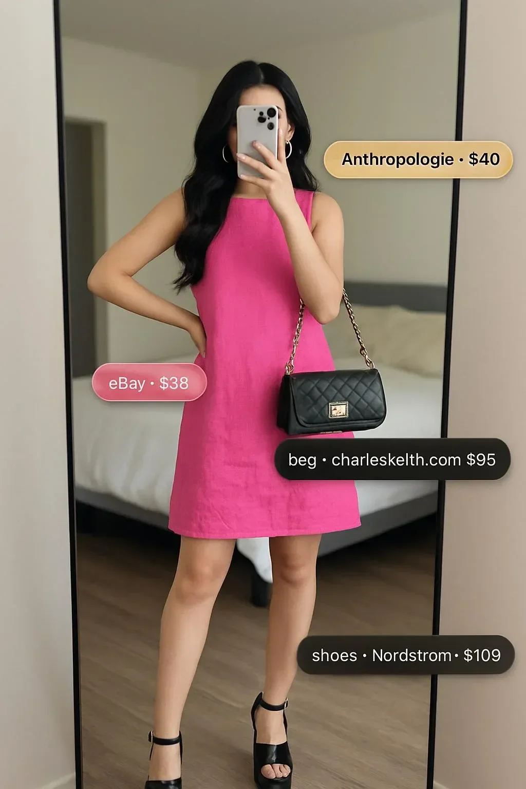 Hot pink linen mini shift dress for summer party outfits and style inspiration