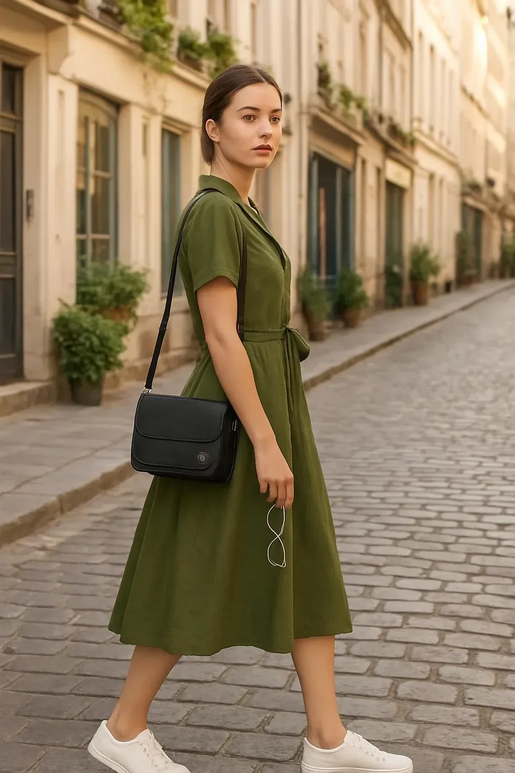 Chic Olive Green Linen Shirt Dress for Summer Style
