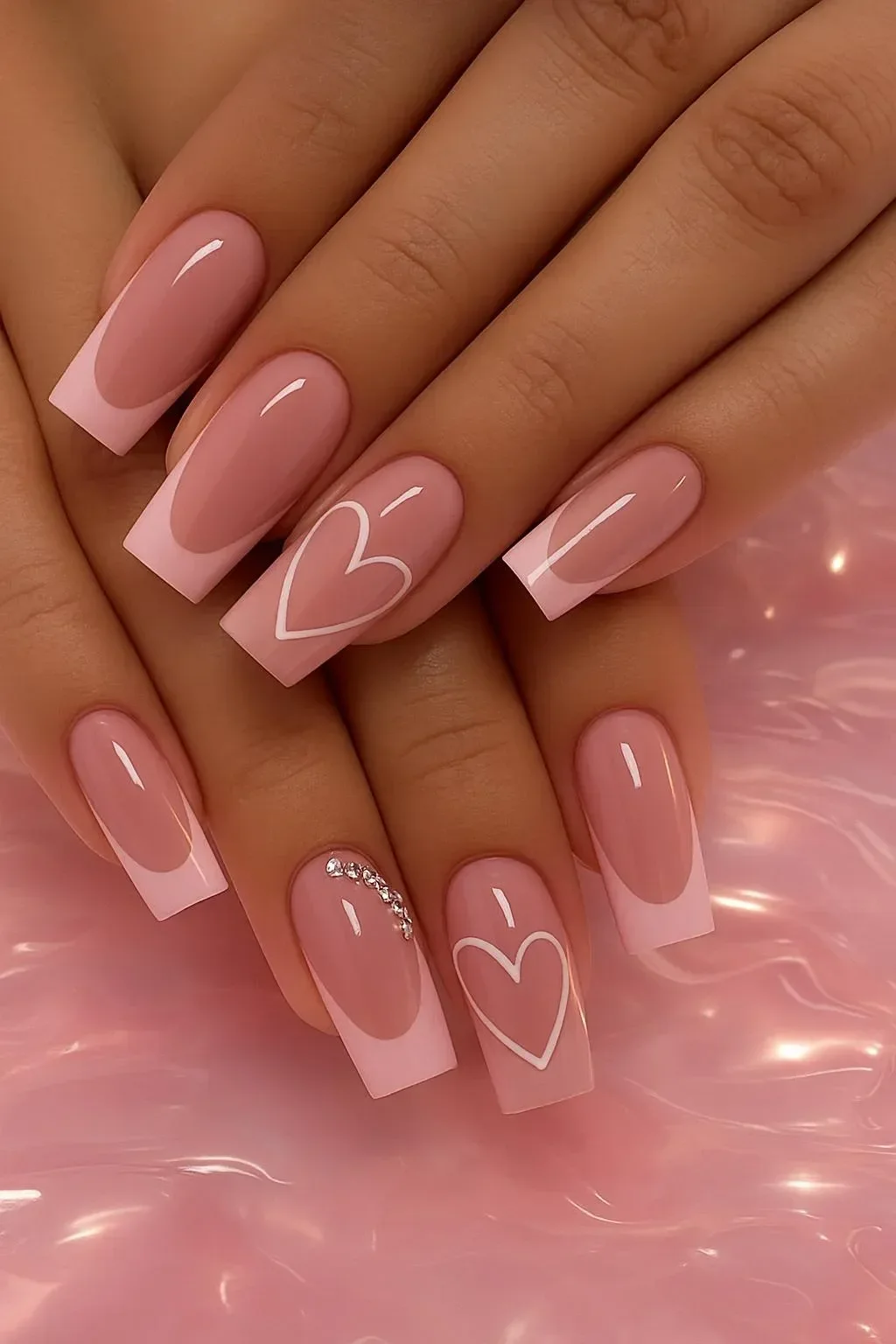 Medium square fake nails for Valentine's Day, 24 pieces set