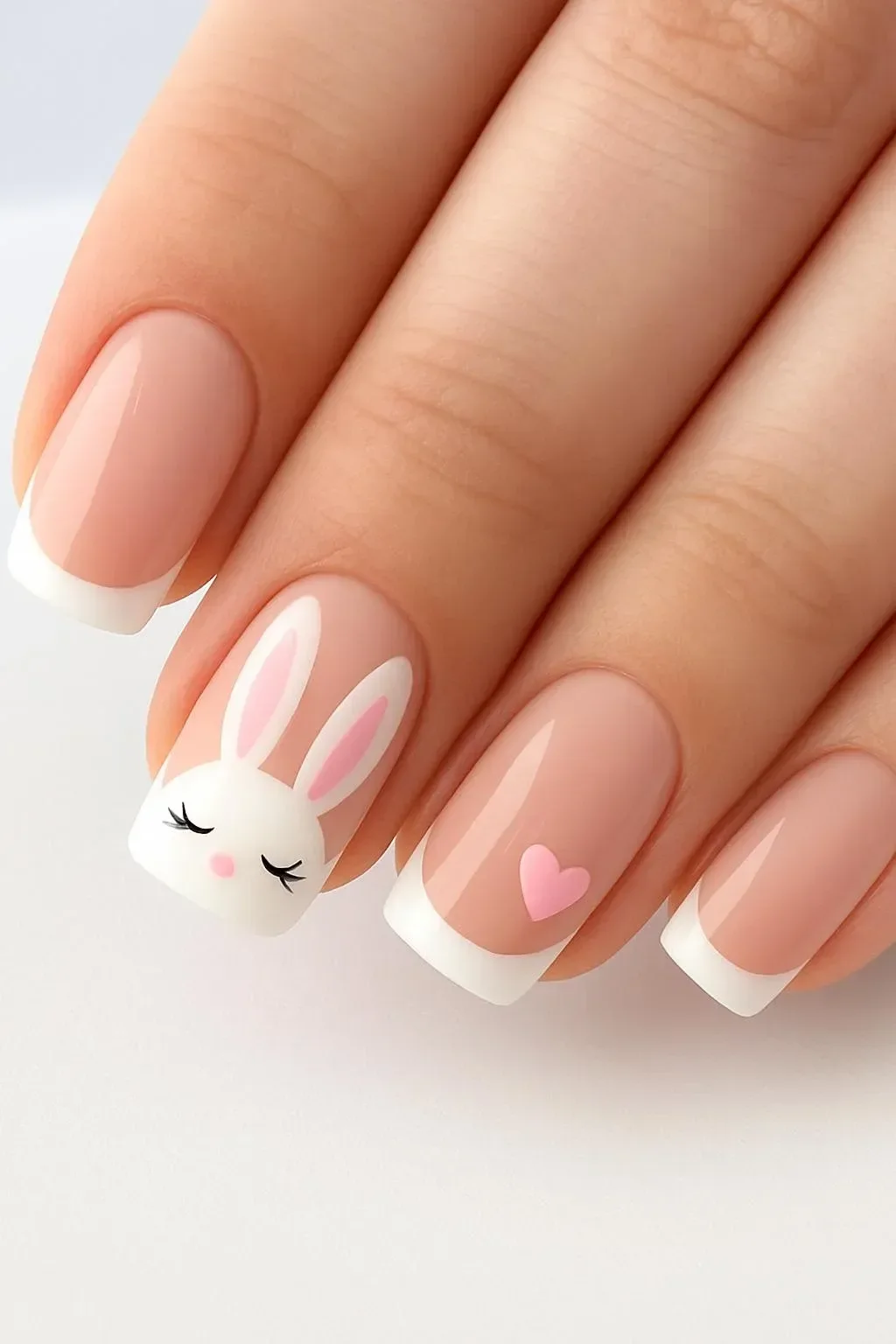 Colorful Easter nails featuring bunny designs and simple patterns.