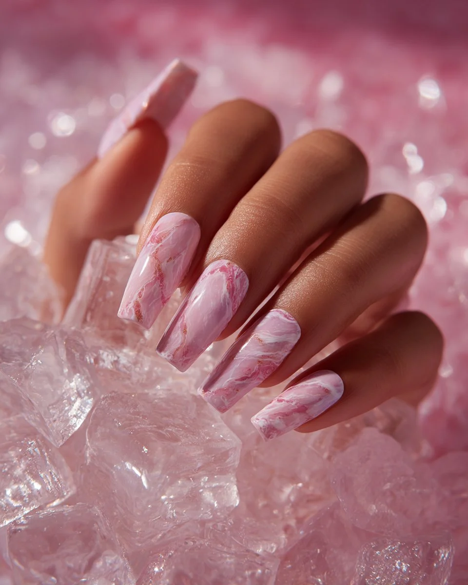 Elegant Rose Quartz Marble Nails design for spring 2026 nail art inspiration