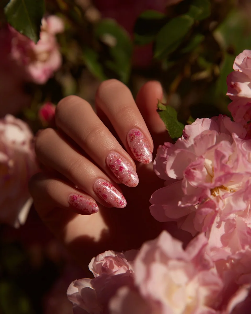 Soft pink floral coffin nails design for Spring 2026 inspo