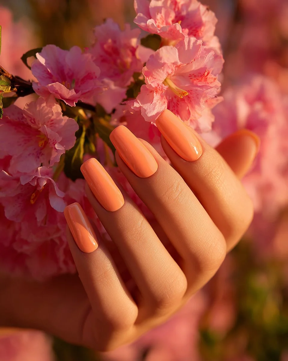 Spring tulip nails design with coral peach pink gradient nail art for 2026.
