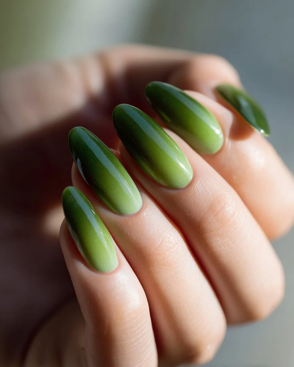 St. Patrick's Day green nails featuring luxury ombre sage and moss nail design