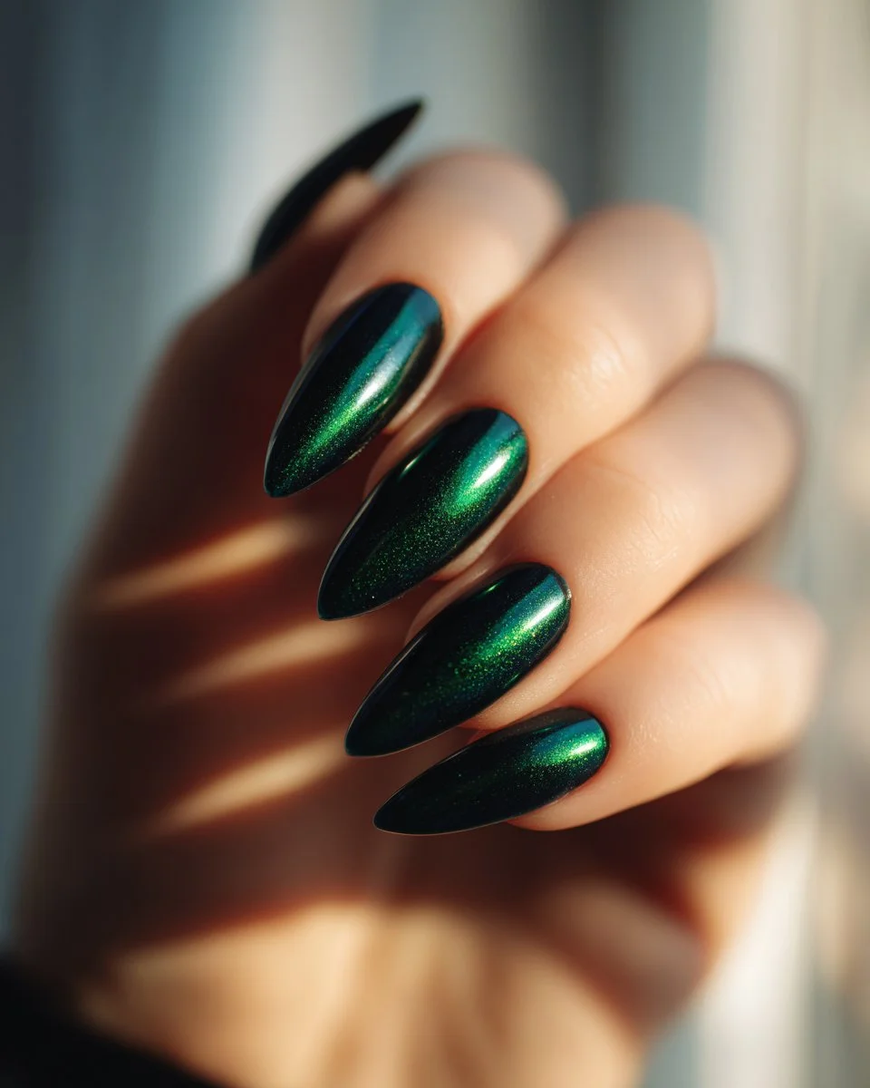 Emerald chrome luxury nail art for St. Patrick’s Day 2026