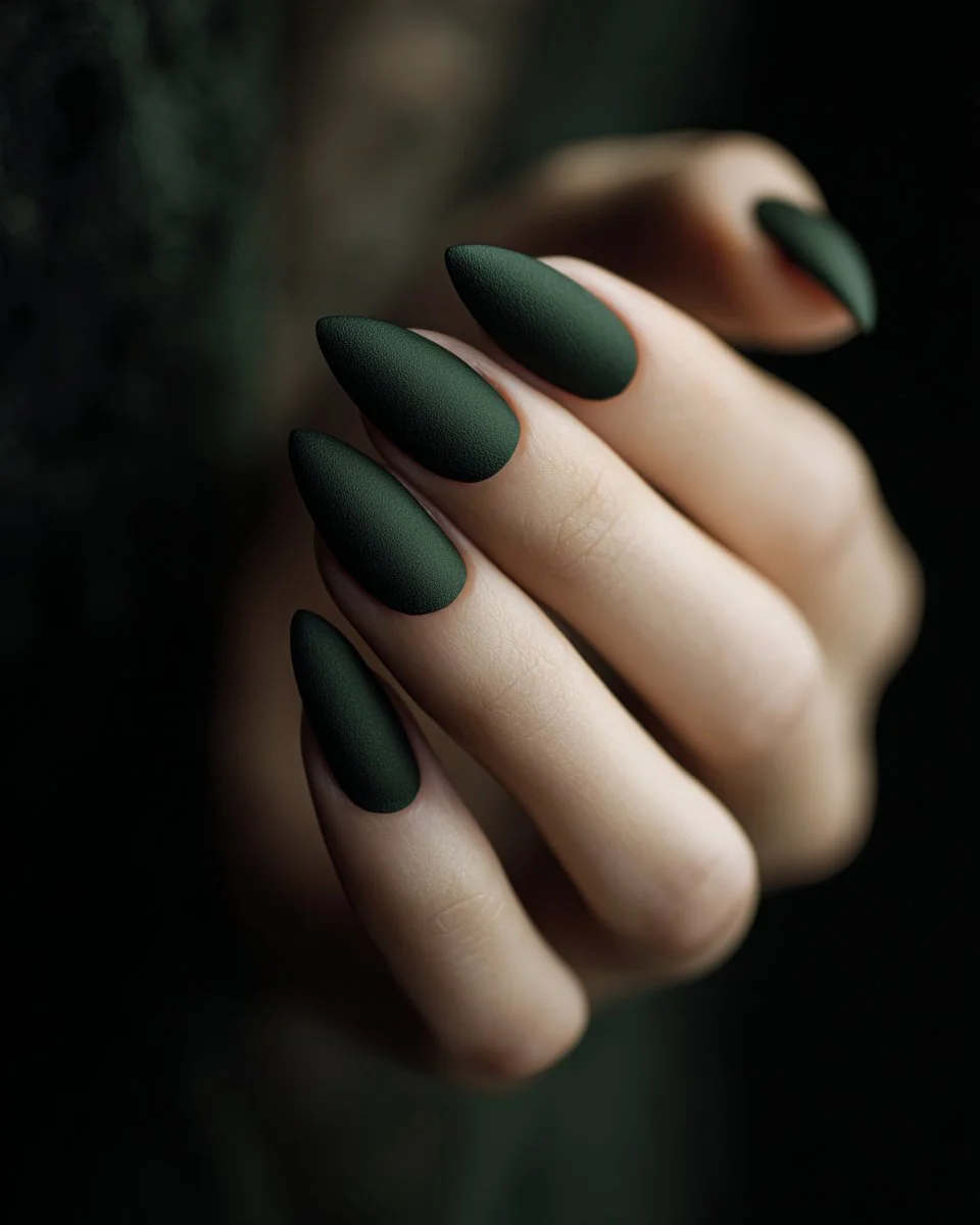 Matte green luxury nail design for St. Patrick's Day 2026