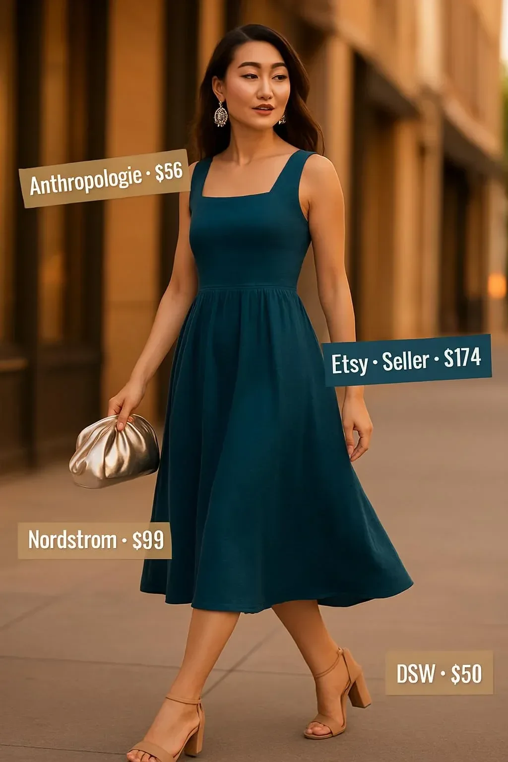 Teal Linen Midi Dress featuring backless square neck design for summer 2026
