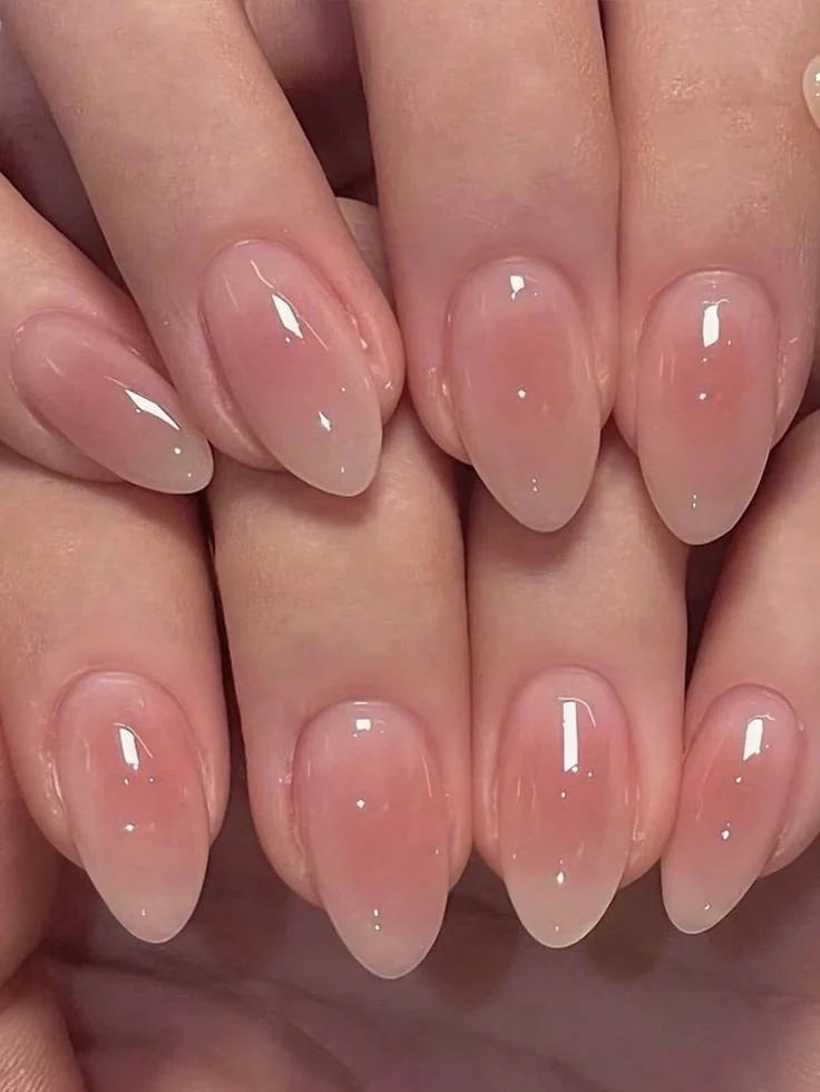 24 piece ombre press on nails set in almond shape with adhesive tabs and mini file