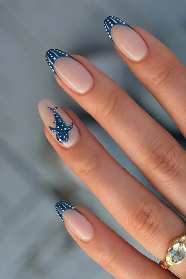 Unique whale shark nail designs showcased in a colorful manicure