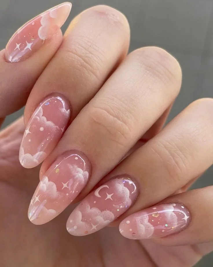 Stylish nail art by Vancouver nail artist ᴄʜʀɪꜱᴛɪᴇ featuring cotton candy galaxy design.